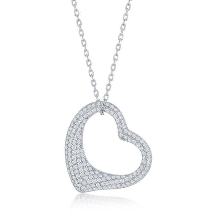 Sterling Silver Micro Pave Heart Necklace ,