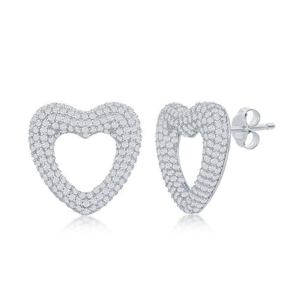 Sterling Silver Micro Pave Heart Stud Earrings ,