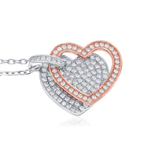 Sterling Silver Micro Pave Heart with Open RG Heart Necklace ,