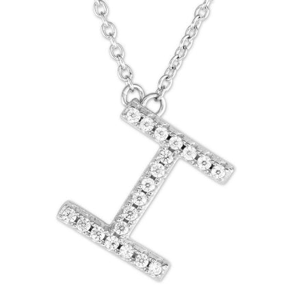 Sterling Silver Micro Pave "I" Pendant Necklace ,