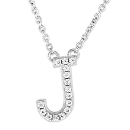Sterling Silver Micro Pave "J" Pendant Necklace ,