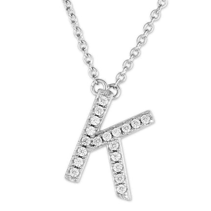 Sterling Silver Micro Pave "K" Pendant Necklace ,