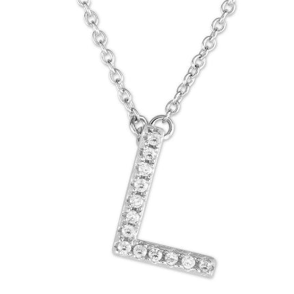 Sterling Silver Micro Pave "L" Pendant Necklace ,