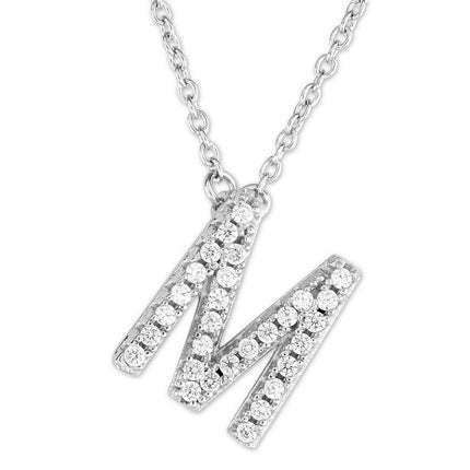 Sterling Silver Micro Pave "M" Pendant Necklace ,