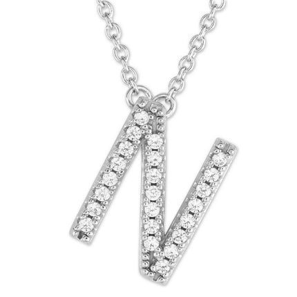 Sterling Silver Micro Pave "N" Pendant Necklace ,