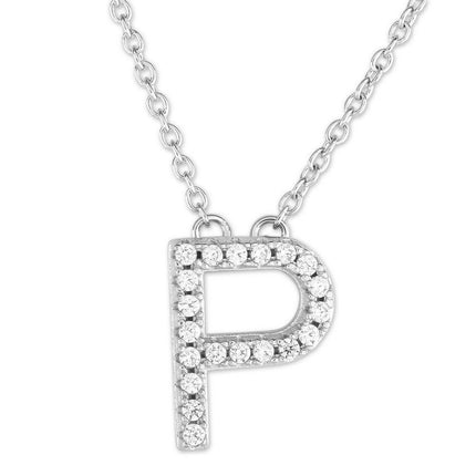 Sterling Silver Micro Pave "P" Pendant Necklace ,