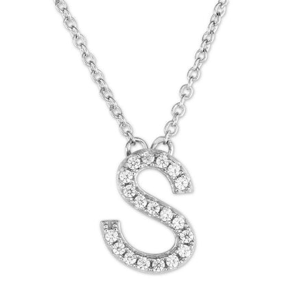 Sterling Silver Micro Pave "S" Pendant Necklace ,