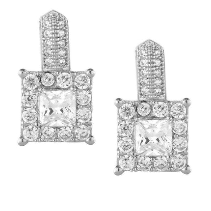 Sterling Silver Micro Pave Square Earrings ,