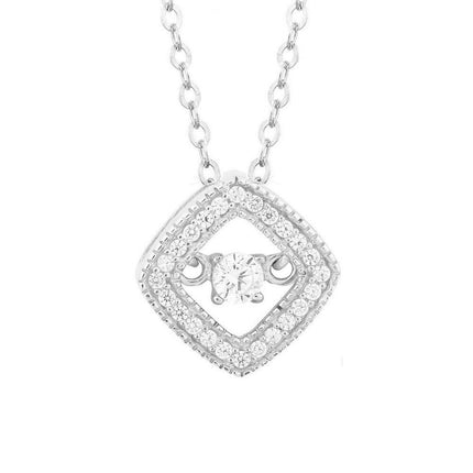 Sterling Silver Micro Pave Square Pendant Chain ,