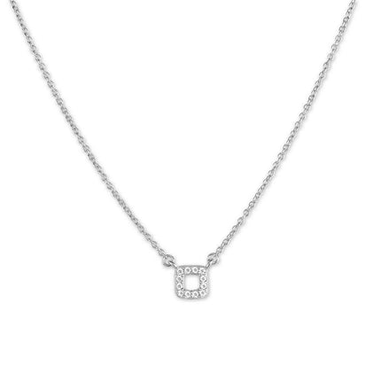 Sterling Silver Micro Pave Tiny Square Necklace ,