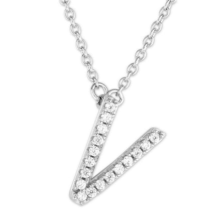 Sterling Silver Micro Pave "V" Pendant Necklace ,