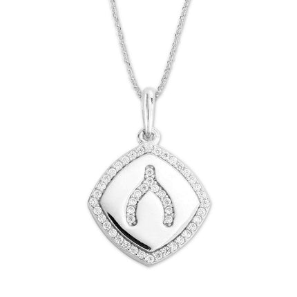 Sterling Silver Micro Pave Wishbone Pendant Chain ,