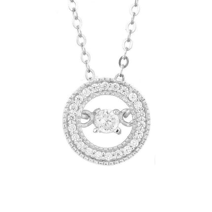 Sterling Silver Micro Pave with Center Dancing-Shimmering CZ Circle Pendant With Chain ,
