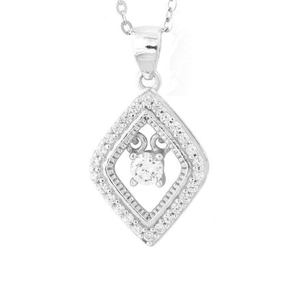 Sterling Silver Micro Pave with Center Dancing-Shimmering CZ Diamond Shaped Pendant With Chain ,