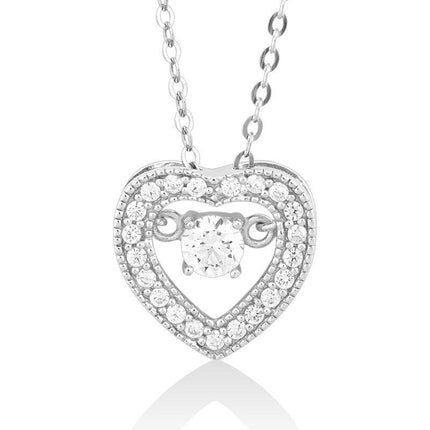 Sterling Silver Micro Pave with Center Dancing-Shimmering CZ Heart Pendant With Chain ,