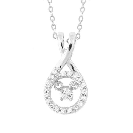 Sterling Silver Micro Pave with Center Dancing-Shimmering CZ Pendant With Chain ,