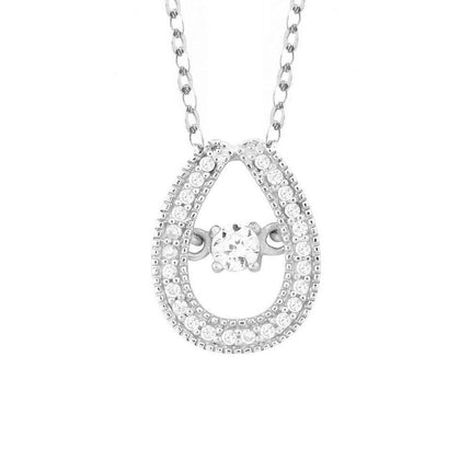 Sterling Silver Micro Pave with Center Dancing-Shimmering CZ Tearshaped Pendant With Chain ,