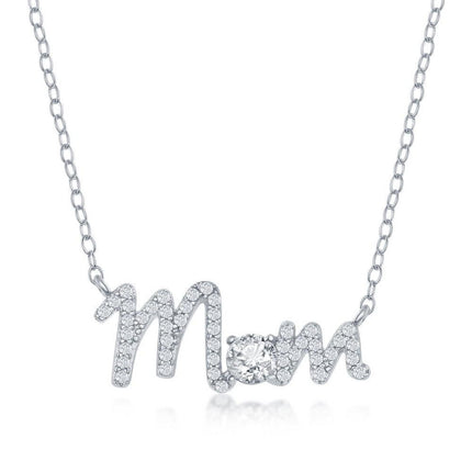 Sterling Silver 'Mom' Cubic Zirconia Necklace ,