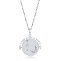 Sterling Silver Moon and Stars Spinning Necklace ,