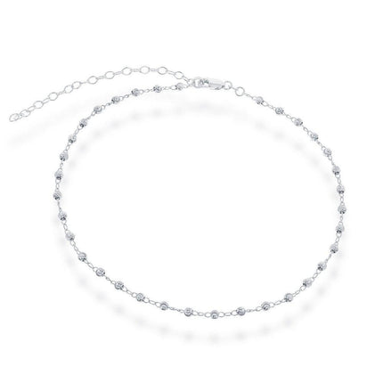 Sterling Silver Moon Cut Bead Choker Necklace ,