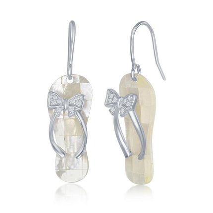 Sterling Silver MOP Mosaic Style Flip Flop Earrings ,