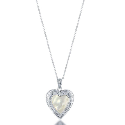 Sterling Silver Mother of Pearl Center Heart Locket ,