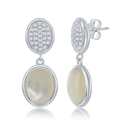 Sterling Silver Mother of Pearl Oval Earrings ,