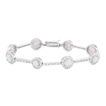 Sterling Silver Multi Bar & Round CZ With inner Round White Opal Bracelet ,