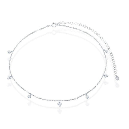 Sterling Silver Multi Bezel-Set CZ By The Yard Choker Necklace ,