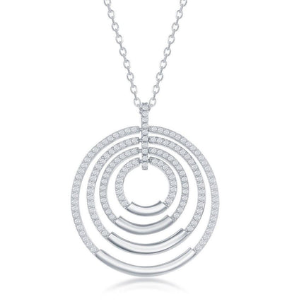 Sterling Silver Multi-Circle Cubic Zirconia Necklace ,