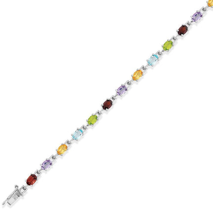 Sterling Silver Multi Color Gem-Stone Bracelet, 7" ,