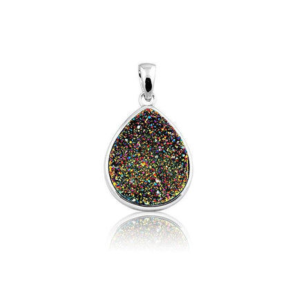 Sterling Silver Multi Colored Druzy Pendant ,