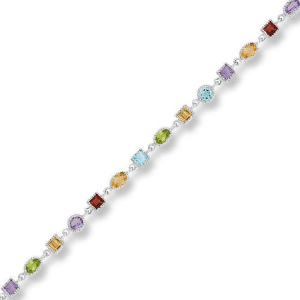 Sterling Silver Multi Colored Gemstone 8.202 cttw Bracelet ,