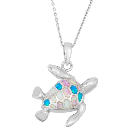 Sterling Silver Multi Inlay Opal Turtle Pendant ,