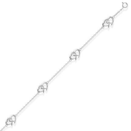 Sterling Silver Multi Interlocking Hearts Anklet ,