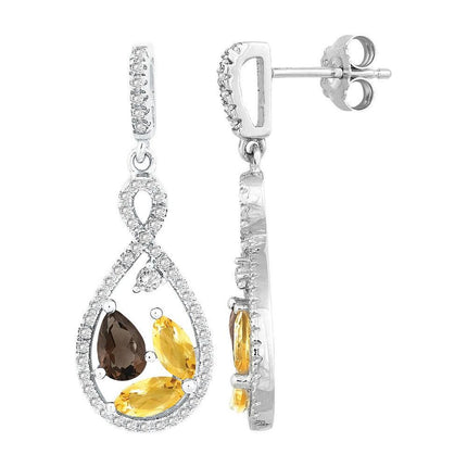 Sterling Silver Multi Marquise Citrine Earrings ,