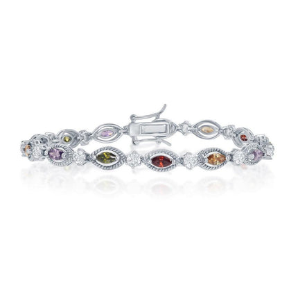 Sterling Silver Multi Marquise with 6 Prong Clear CZ Bracelet ,