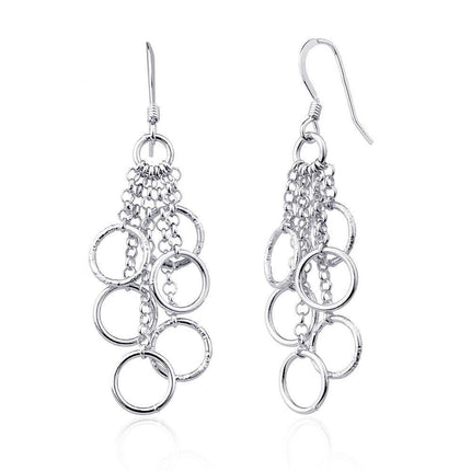 Sterling Silver Multi Open Circles Dangling Earrings ,