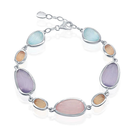 Sterling Silver Multi-Shaped Cat's Eye Bracelet ,