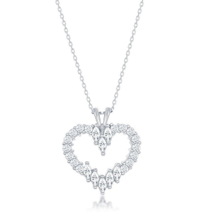 Sterling Silver Multi-Shaped CZ Heart Pendant ,