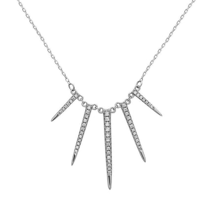 Sterling Silver Multi Sized Vertical CZ Bars Necklace ,