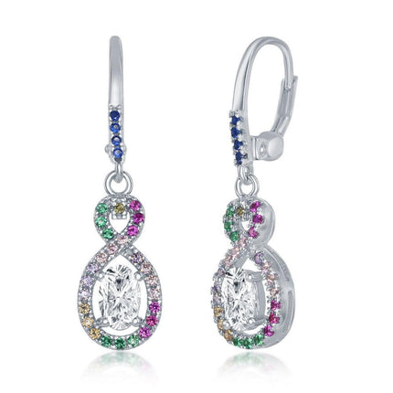 Sterling Silver Multicolor CZ Infinity Oval Earrings ,