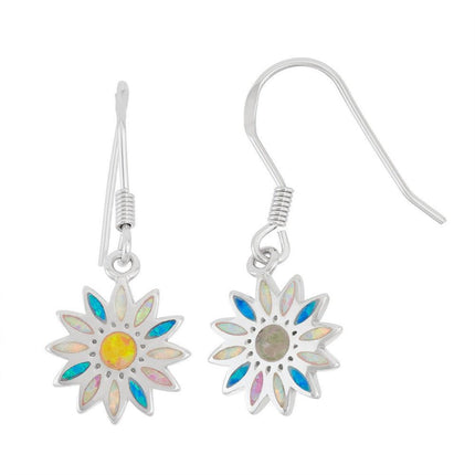 Sterling Silver Multicolor Inlay Opal Sun Earrings ,