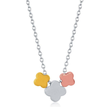 Sterling Silver Multicolor Triple Clover Necklace ,