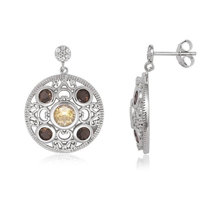 Sterling Silver Multicolored Round Topaz Earrings ,