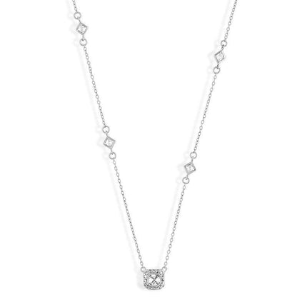 Sterling Silver Multiple Square CZ Necklace ,