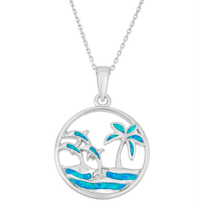 Sterling Silver Ocean with Dolphins Pendant ,