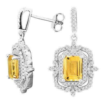 Sterling Silver Octagon Citrine Topaz Earrings ,