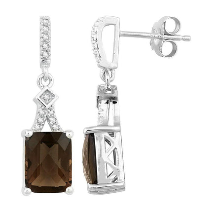 Sterling Silver Octagon Smoky Quartz Earrings ,