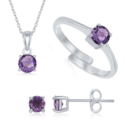 Sterling Silver "October Birthstone" Pink Topaz Necklace Set ,